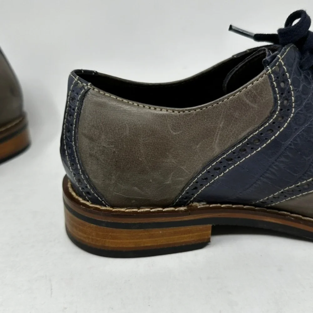 Cole Haan Mens 7.5 M Grey Navy Blue Croc Saddle Oxford Shoes C10293